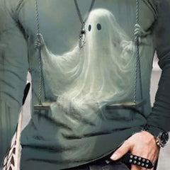 Halloween Ghost Mens Print Long Sleeve T Shirt