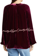 Solid Color Velvet V-neck Long-sleeved Shirt