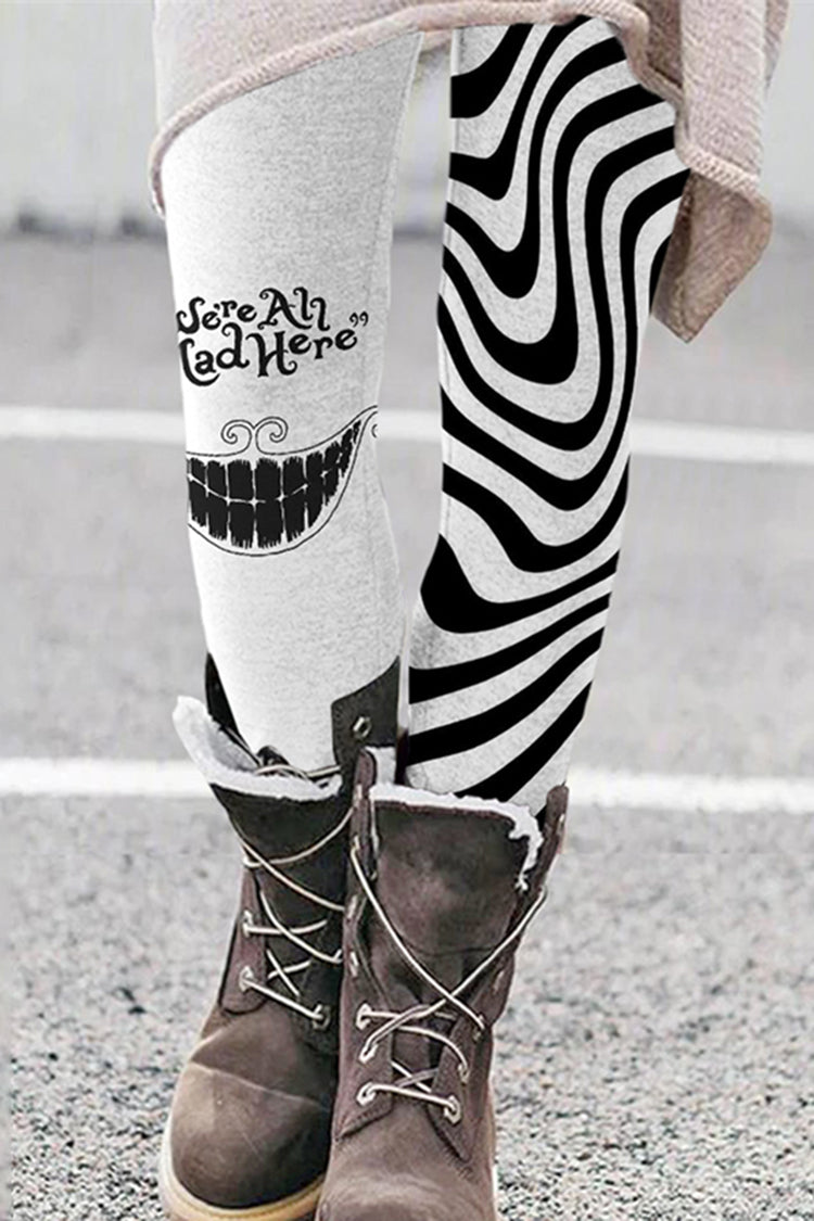 Halloween We All Mad Here Print Leggings
