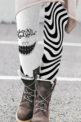 Halloween We All Mad Here Print Leggings