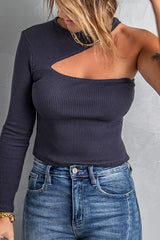 Women's Navy Cut-out One Shoulder Top