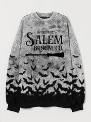 Halloween Salem Broom Co Bats Contrast Washed Sweatshirt