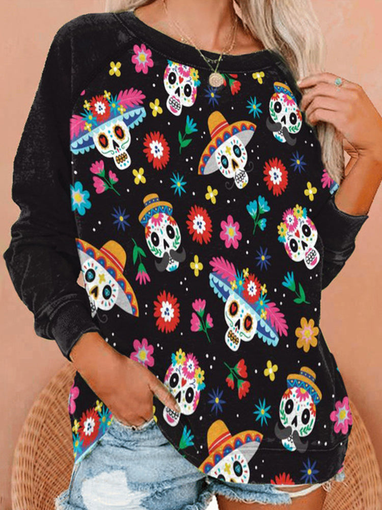 Casual Skull Print Long Sleeve Sweatshirt