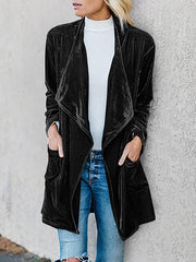 Simple Irregular Front Collar Pocket Kimono Duster