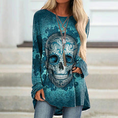Crew Neck Totem Skull Print Tunic