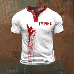Men's Halloween Bloodstain I'm Fine Print Henley Shirt