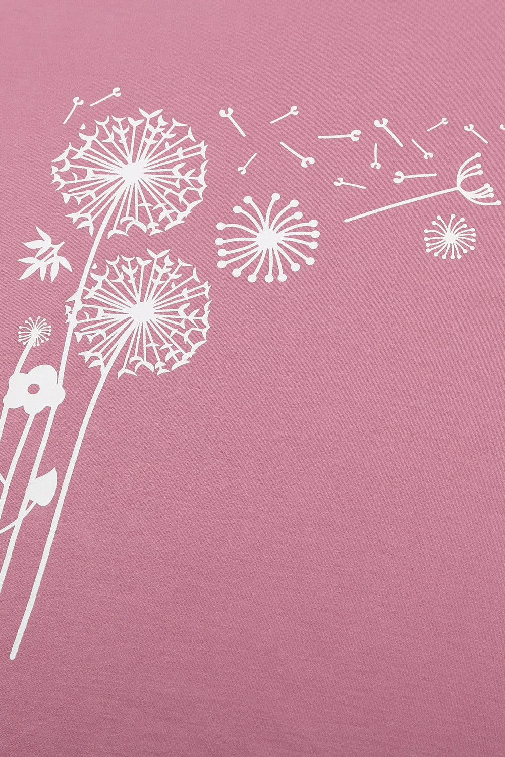 Women's Pink Crew Neck Dandelion Print Short Sleeve T-shirt