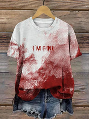 Women's Blood I'm Fine Halloween Printed T-Shirt
