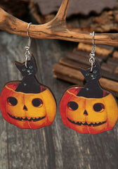 Halloween Pumpkin Accessory Wooden Earrings