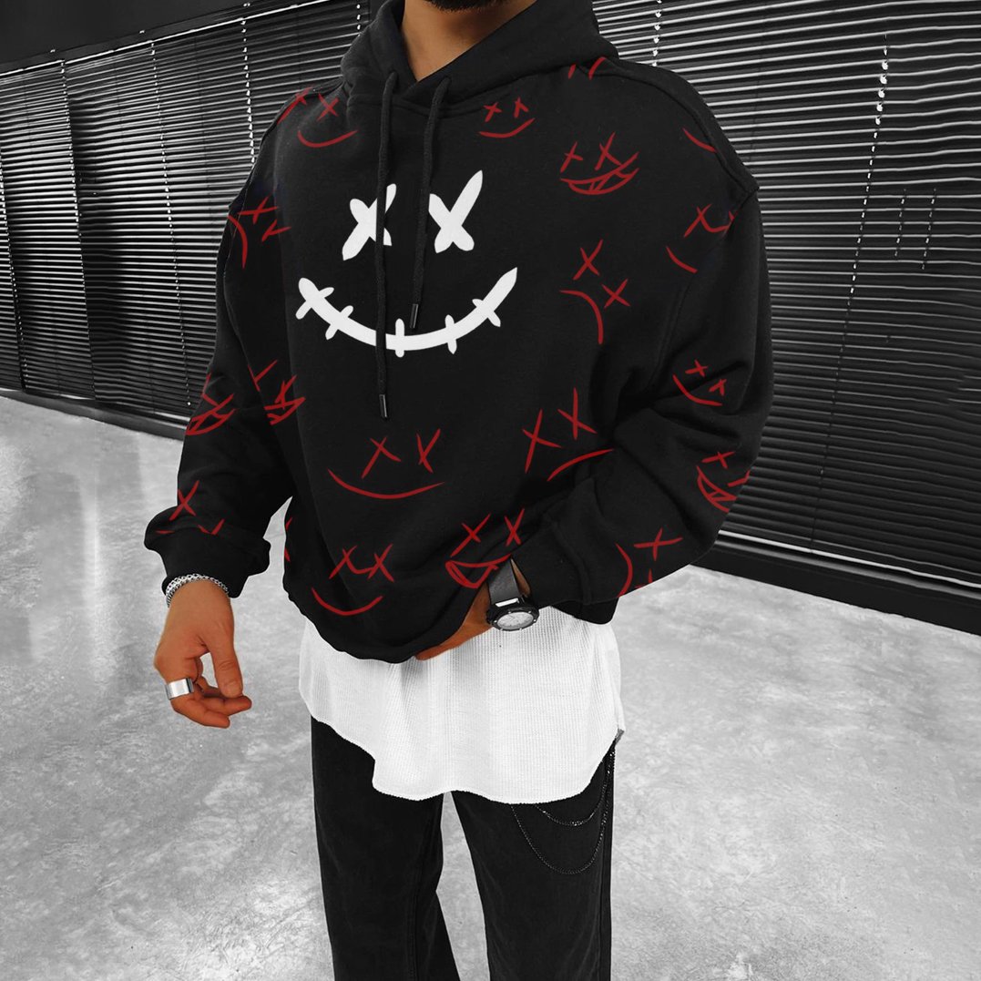Halloween Casual Smiley Print Hoodie