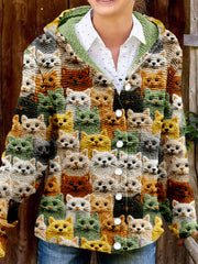 Colorful Cute Cats Embroidered Comfy Hooded Cardigan