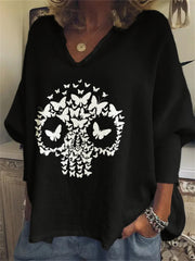 Butterflies Skull Graphic V Neck Oversize Tunic