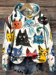 Women's Cute Kid Drawing Cat Art Print Casual Sweatshirt