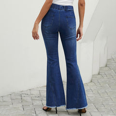 Women's Casual high elastic denim ladies flared pants