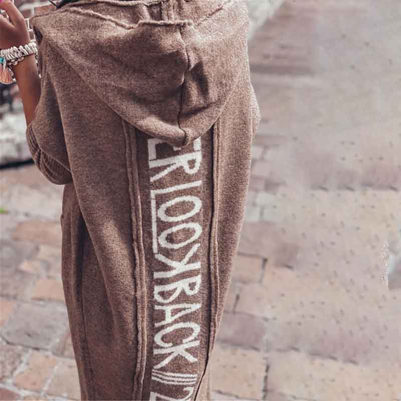 Letter Print Long Sleeve Knit Coat