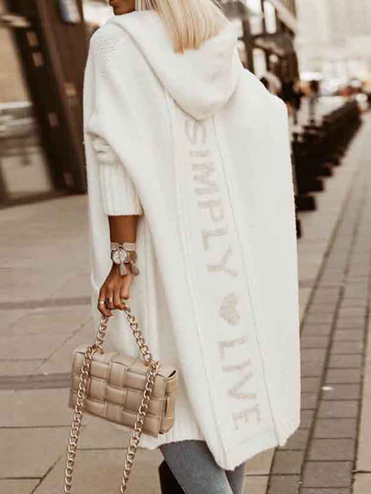 Simple Live Print Long Sleeve Knit Coat