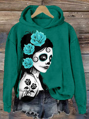 Day of the Dead Sugar Skull Girl Art Cozy Hoodie