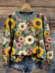 Boho Fall Floral Embroidery Cozy Sweater