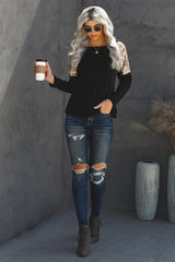 Women's New Black Sequin Shoulder Long Sleeve Top