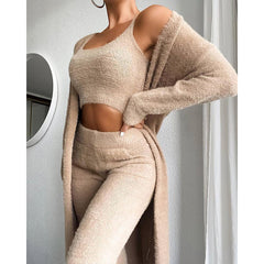 Cozy Long Sleeve Cardigan Pants Three-Piece Set