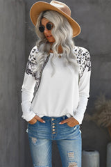 Women's Casual White Long Sleeve Top With Leopard Snakeskin Print