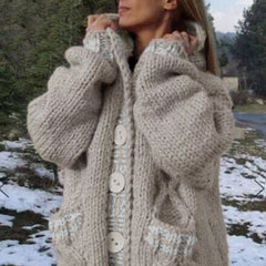 Thickened Loose Hooded Button-Down Knitted Cardigan