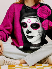 Day of the Dead Girl with Roses Art Comfy Sweatshirt
