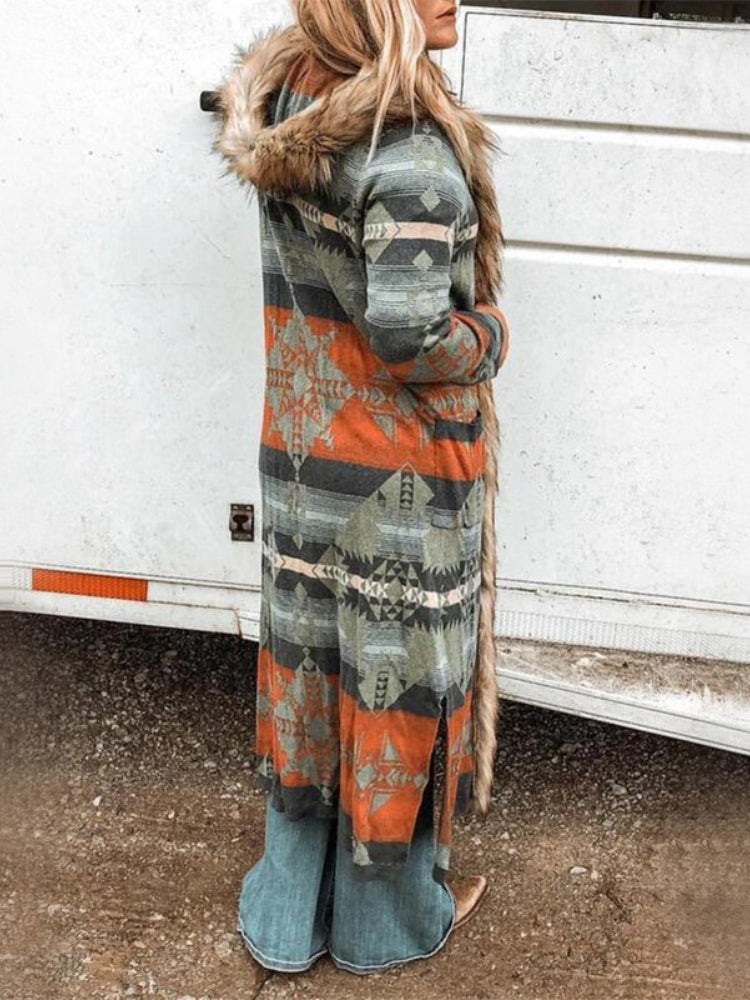 Ethnic Print Casual Long Sleeve Sweater Cardigan