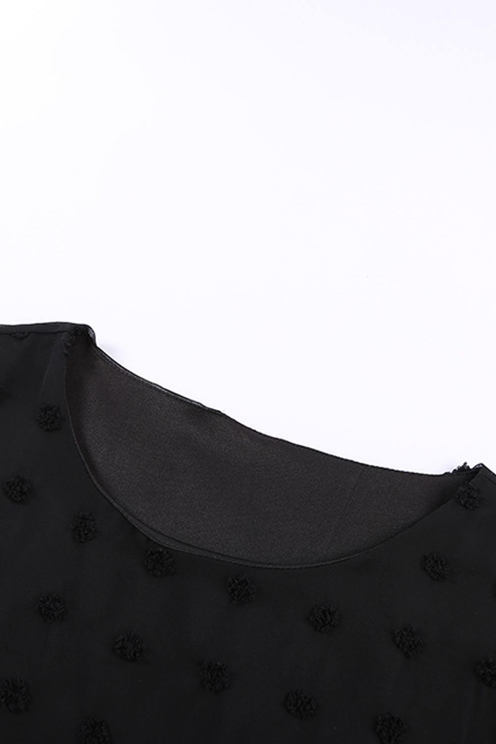 Women's Casual Black Swiss Dot Texture Short Sleeve Top