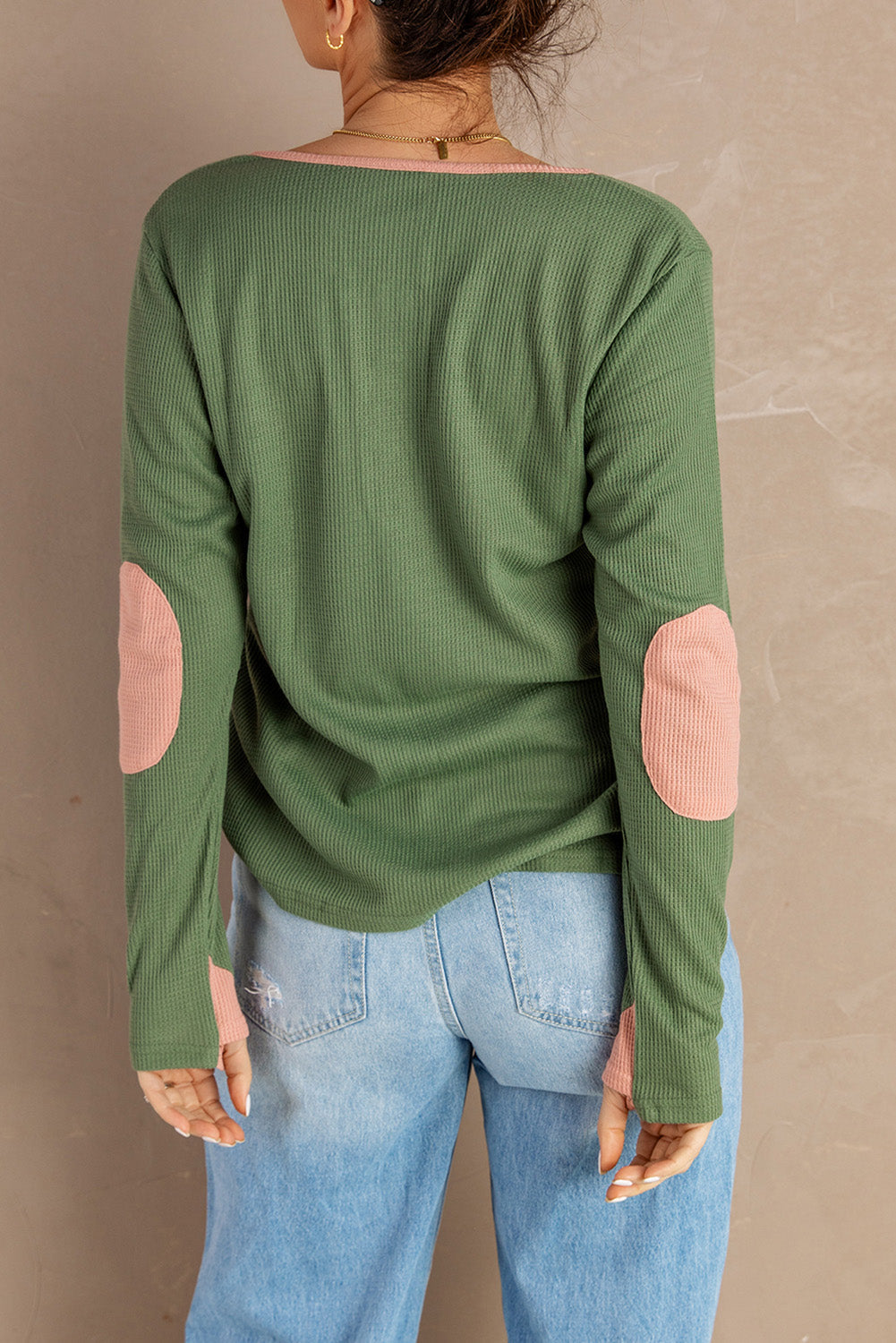 Women's Contrast Elbow Patch Green Top