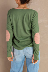 Women's Contrast Elbow Patch Green Top