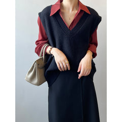 V-Neck Soft Waxy Loose Knit Vest