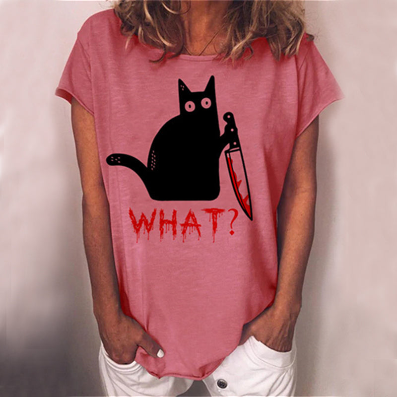 Holding Knife Black Cat What Loose T Shirt