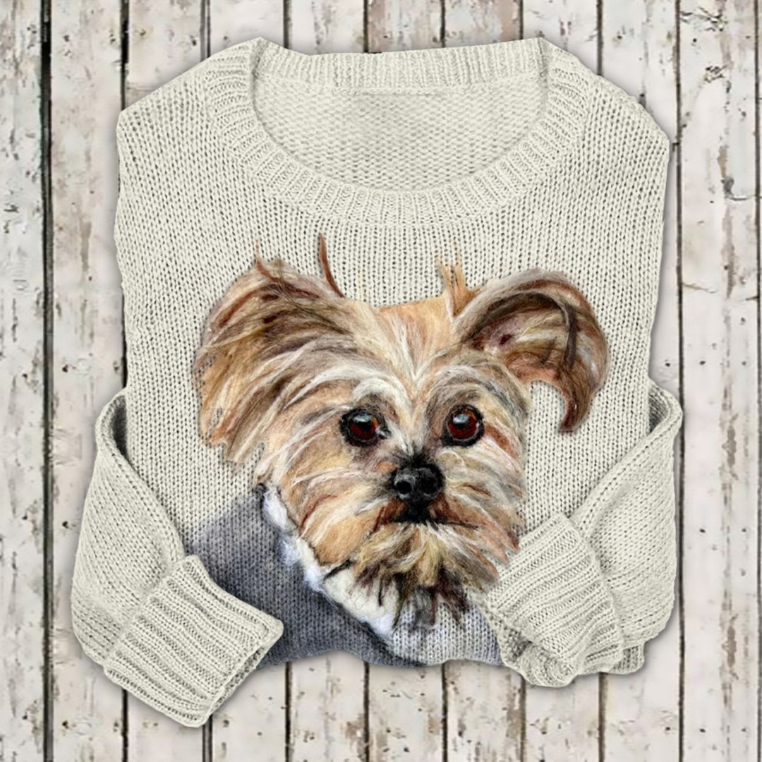 Women's Cute Scribbled Puppy Wool Felt Art Art Cozy Sweater
