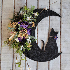 Halloween Black Cat Moon Wreath Decoration