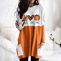 Halloween Print Crew Neck Panel Casual Tunic