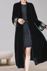 Embroidered Ethnic Mid Length Loose Kimono Duster