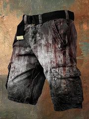 Men's Halloween Blood Stains Art Cargo Shorts (Belt Not Included)