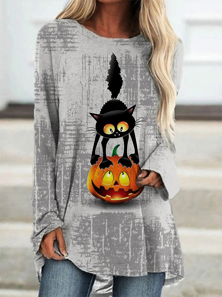 Vintage Cat Fun Halloween Cartoon Tunic Shirt