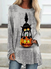Vintage Cat Fun Halloween Cartoon Tunic Shirt