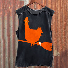 Unisex Vintage Funny Halloween Chicken Witch Print Tank Top