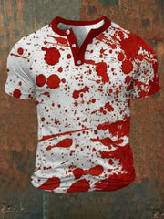 Men's Blood Splattered Print Henley Shirt