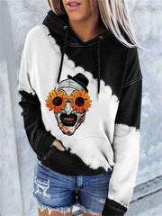 Halloween Horror Movie Sunflower Clown Print Hooded Sweatshirt