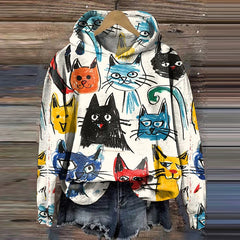 Women's Cute Kid Drawing Cat Art Print Casual Sweatshirt