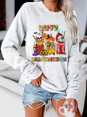 Skull Pumpkin Santa Hat Coffee Print Sweatshirt
