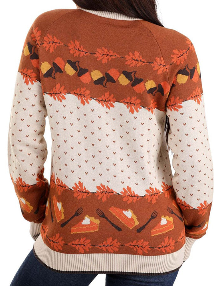 Women's Fall Acorn Print Casual Knitted Sweatshirt