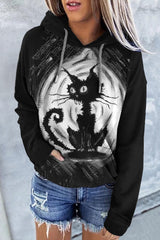 Casual Cat Print Long Sleeve Hoodie