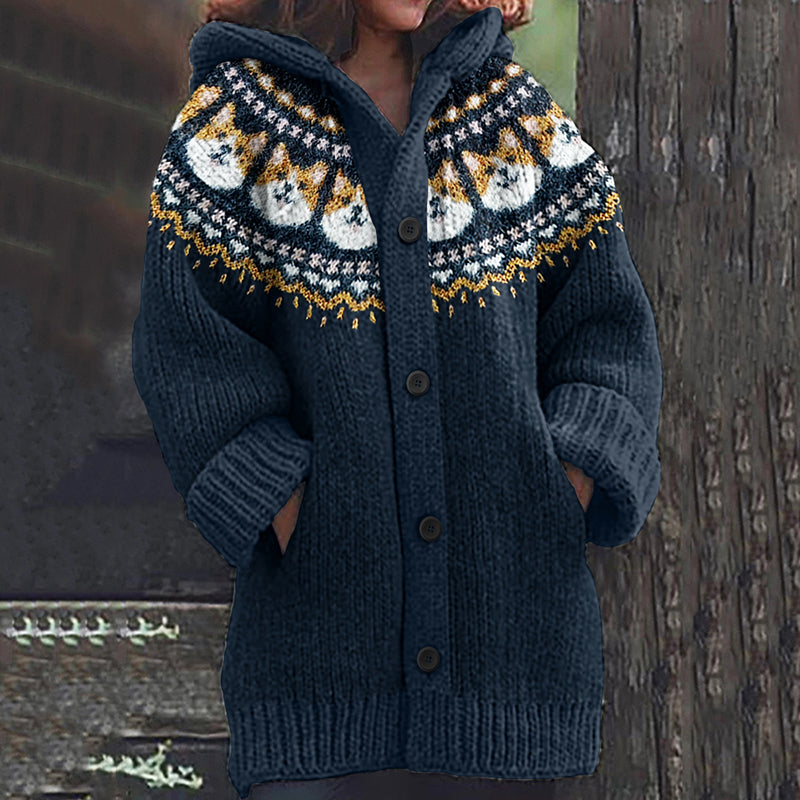 Vintage Cute Dogs Art Cozy Cardigan Sweater