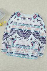 Women's Multicolor Rustic Tribal Front Pocket Long Sleeve Top