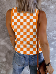 Plaid V Neck Casual T-Shirts